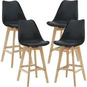 En.casa Barkrukken set Lublin, 4 stuks. Barstoel met rugleuning, bistrostoel set, 4-delig, bekleed, zwart. []