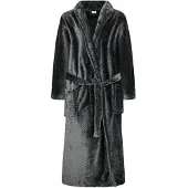 Gaubert Unisex Lange Fleece Badjas Met Sjaalkraag – Zwart Visgraat