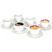 Livello 6x Porseleinen Koffiekopjes met Schotels 250ml - Amalfi Wit