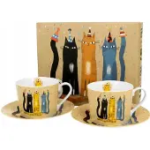 Duo Porseleinen Koffieset 2 Kopjes 230ml met Schotels - Kattenfeest