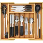 Famanu – Besteklade Organizer met 6 Compartimenten, Verstelbaar van 33-57 cm, Houtkleur