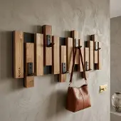 FLEXISTYLE Merkloos Houten Wandkapstok Lamele 60cm met 6 Zwarte Haken