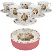 Duo Porseleinen Kopjes met Schotels - 6 stuks, 250ml, Bloemendesign