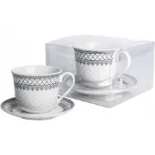 Livello Porseleinen Mok met Schotel - Zwart Ornament - 400ml