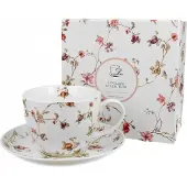 Duo Jumbo Mok SAFA 470ml met Schotel - Romantisch Bloemendessin