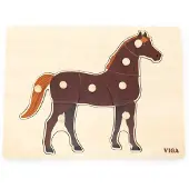 Viga Toys Houten Puzzel met Knopjes - Paard | Educatief Speelgoed 18m+