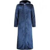 Gaubert Unisex Extra Lange Fleece Badjas Met Rits En Capuchon – Marineblauw