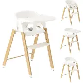 Deryan Luxe Kinderstoel - Meegroei kinderstoel - Inklapbaar - Wit/Houtlook
