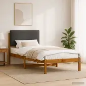 vidaXL Bedframe met gestoffeerd hoofdbord Naturel en donkergrijs