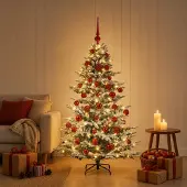 vidaXL Kunstkerstboom met kerstbal 150 cm 150 LED's Warmwit PE & PVC