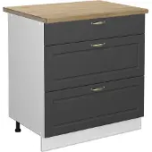 Vicco Keukenonderkast Fame-Line Antraciet-goud 80 cm met 3 laden, WB Eik, Model 45722