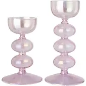 J-Line theelichthouder Pareleffect - glas - lichtroze - 2 stuks