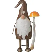 J-Line figuur Kabouter Paddenstoel - metaal - taupe/oranje - medium