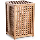 Zeller Wasmand van bamboehout, met binnenvak, inklapbare deksel, hoogte 58 cm