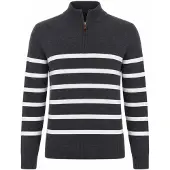 Brave Soul Heren heathric gebreide trui met 1/4 rits - Charcoal Marl/Ecru