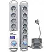 Qoltec 50166 overspanningsbeveiliging, grijs, 6 stopcontacten, 230 V, 3 meter