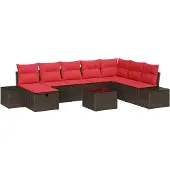 vidaXL Tuinset met 9 delen, bruin, van polyrotan
