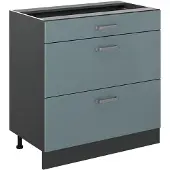 Vicco Keukenonderkast R-Line Blauw-grijs/Antraciet 80 cm met 3 laden zonder werkblad, Model 72407