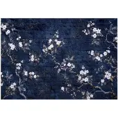 WALLARENA - Fotobehang - 416x254 cm - Vinyl op vlies kersenbloesems donkerblauw glamour