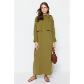 Trendyol Modest Dames Kaki Effen Maxi Lang Casual A-lijn Modest Jurken