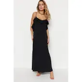 Trendyol TRENDYOLMİLLA Dames Zwart Bloemen Maxi Mouwloos Strandkleding Recht Strandjurken