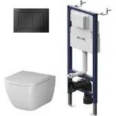 AM.PM Gem complete hangtoiletset met inbouwreservoir – zwart bedieningspaneel