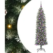 vidaXL Kunstmatige slanke kerstboom Groen en Wit 180 cm