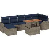 vidaXL Tuinbank Set 8 st grijs en marineblauw