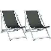 VMP Set van 2 zwarte opvouwbare strandstoelen van aluminium en textilene