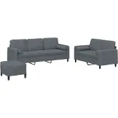 vidaXL 3-delige Loungeset met kussens fluweel donkergrijs