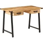 vidaXL Bureau met lades 105x55x70 cm massief mangohout en ijzer
