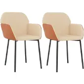 vidaXL Eetkamerstoelen 2 st stof en kunstleer crèmekleurig