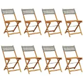 vidaXL Opklapbare stoelen, 8 stuks, grijs, van polyrotan en massief hout.