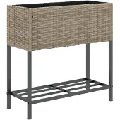 vidaXL Plantenbak met schap poly rattan grijs