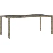 vidaXL Tuintafel met glazen blad 190x90x75 cm poly rattan grijs
