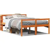 vidaXL Bedframe met hoofdbord massief grenenhout wasbruin 135x190 cm
