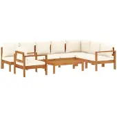 vidaXL 6-delige Loungeset met kussens massief acaciahout