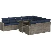 vidaXL 11-delige loungeset voor de tuin met kussens, grijs, polyrotan
