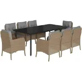 vidaXL 9-delige tuinset met kussens, beige, van polyrotan