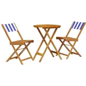 vidaXL 3-delige Bistroset stof en massief hout blauw en wit