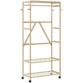 vidaXL Kledingrek met schappen en wielen 90x40x179,5 cm bamboe