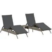 vidaXL Ligbedden 2 st met tafel poly rattan grijs