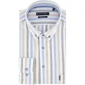 Giordano Overhemd blauw beige streepjes button down boord