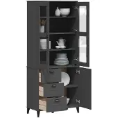 DKD Home Decor Hoge kast VIKEN 80x40x190 cm massief grenenhout antracietgrijs