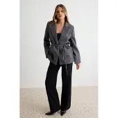 Trendyol TRENDYOLMİLLA Dames Grijs Effen Lang, Regular fit Blazers