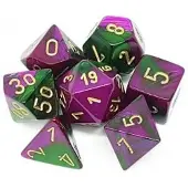 Chessex Gemini Groen-Paars/goud Polydice Dobbelsteen Set 7 stuks