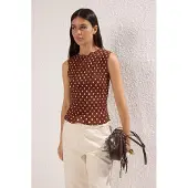 Trendyol TRENDYOLMİLLA Dames Bruin Geruit Mouwloos Getailleerd Blouses