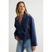 Trendyol TRENDYOLMİLLA Dames Donkerblauw Effen Lang, Regular fit Blazers