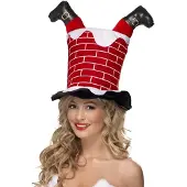 Smiffys Kerstmuts schoorsteen (wit, rood en zwart)