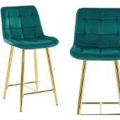 Argos Groene fluwelen barkruk met rugleuning en gouden poten - 90 cm